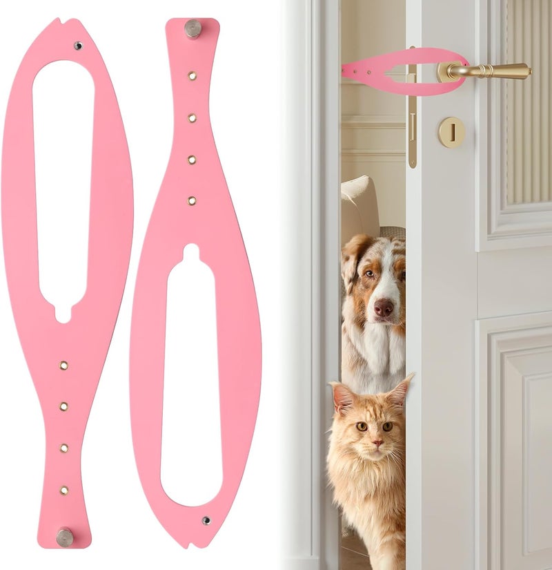 TGIOW Cat Door Latch, 2 Pcs Cat Door Stopper Pet Door Latch to Keep Dog Out of Litter Box and Food, Door Prop for Cat with 5 Adjustable Size Strap 2.5-6" Wide, No Measuring, Easy to Install, Pink - Image 1